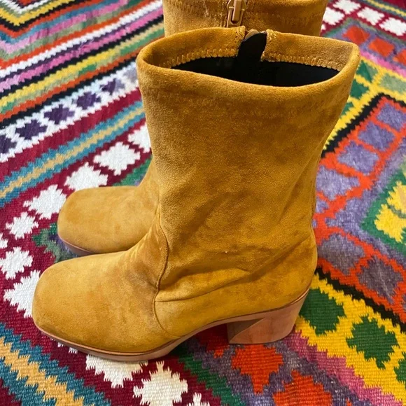 Charlotte Stone Vegan Suede Platform Ankle Boots - Mustard Yellow 8 - Picture 5 of 7